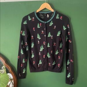 Talbots Womens P‎ Holiday Christmas Ski Sweater Cardigan Beaded & Embroidered